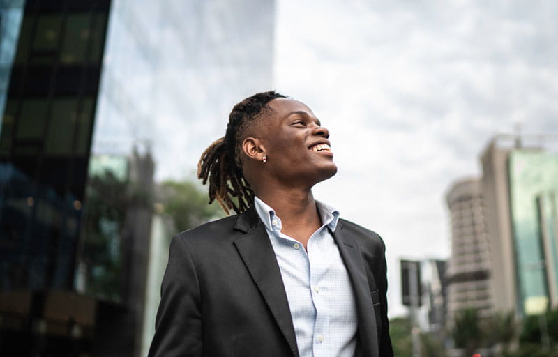 businessman feeling gratitude